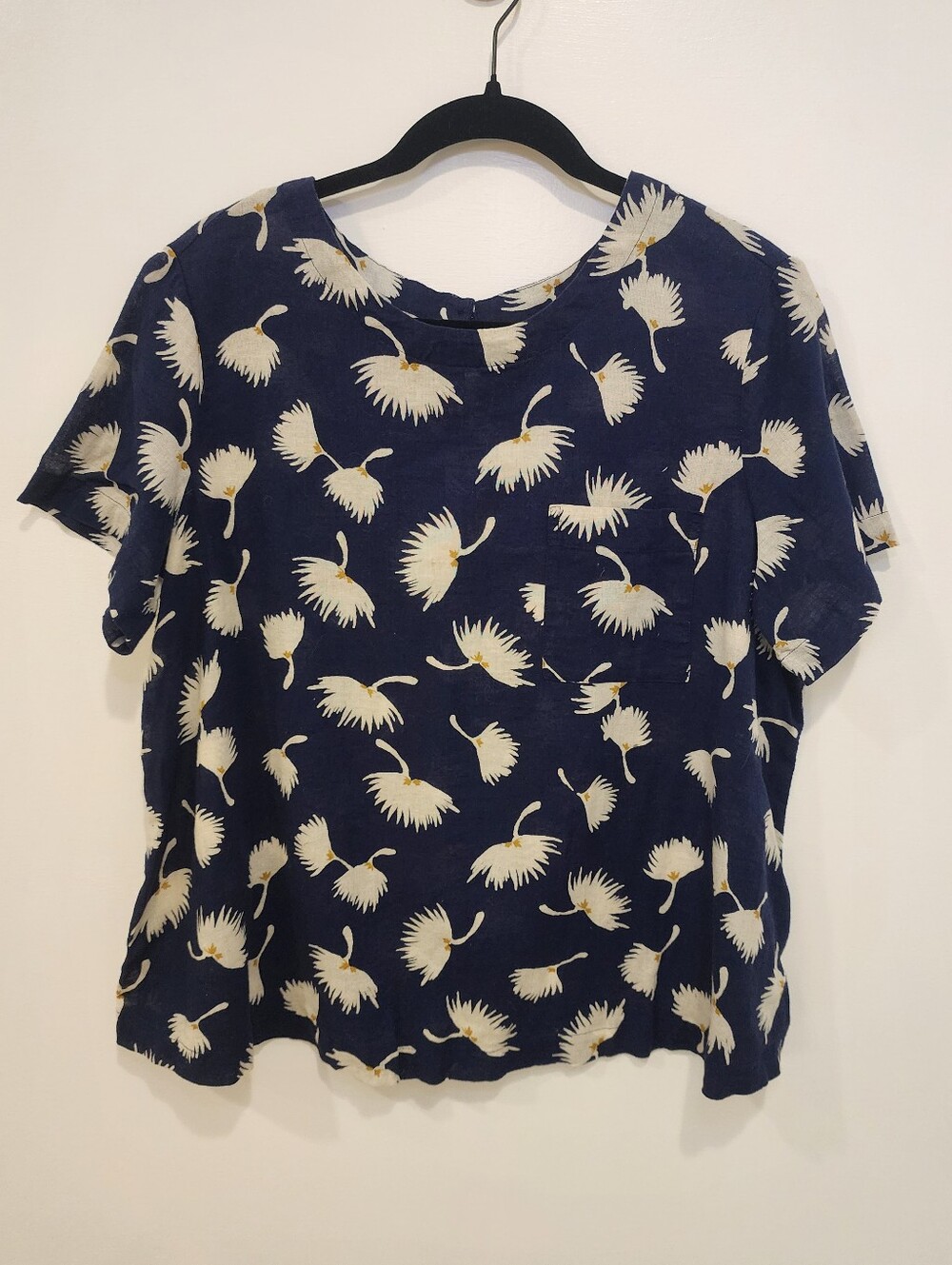Cotton Linen Blend Dandelion Print Relaxed Flared Fit Trapeze Blouse